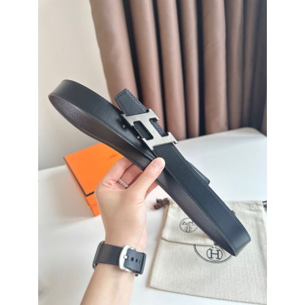 HERM H Speed Reversible Belt 32MM in Chocolate Clemence Leather