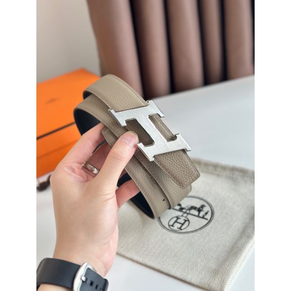 HERM H Speed Reversible Belt 32MM in Grey Clemence Leather