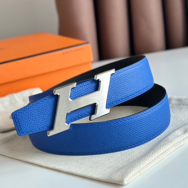 HERM H Speed Reversible Belt 32MM in Blue and Green Epsom Calfskin