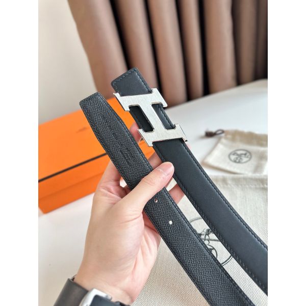 HERM H Speed Reversible Belt 32MM in Black Epsom Calfskin