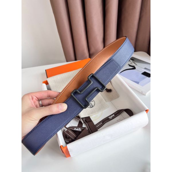 HERM Tonight Reversible Matte Belt 38MM in Blue and Gold Epsom Calfskin