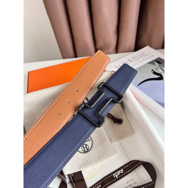 HERM Tonight Reversible Matte Belt 38MM in Blue and Gold Epsom Calfskin