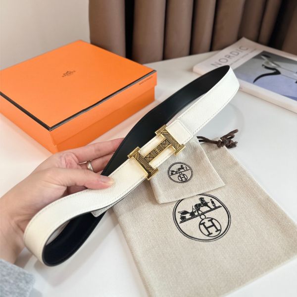 HERM H Touareg Reversible Belt 32MM in White Epsom Leather