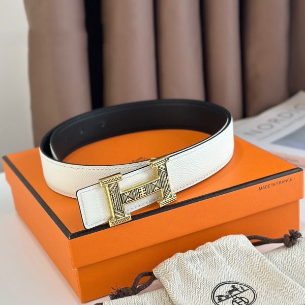 HERM H Touareg Reversible Belt 32MM in White Epsom Leather