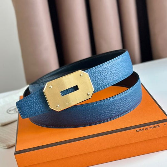 HERM Neo Reversible Belt 32MM in Blue Clemence Leather