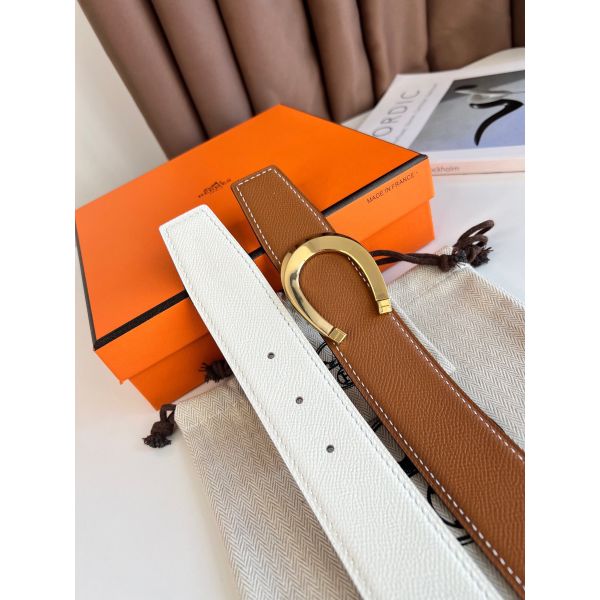 HERM Luck Reversible Belt 38MM in Gold and White Epsom Calfskin