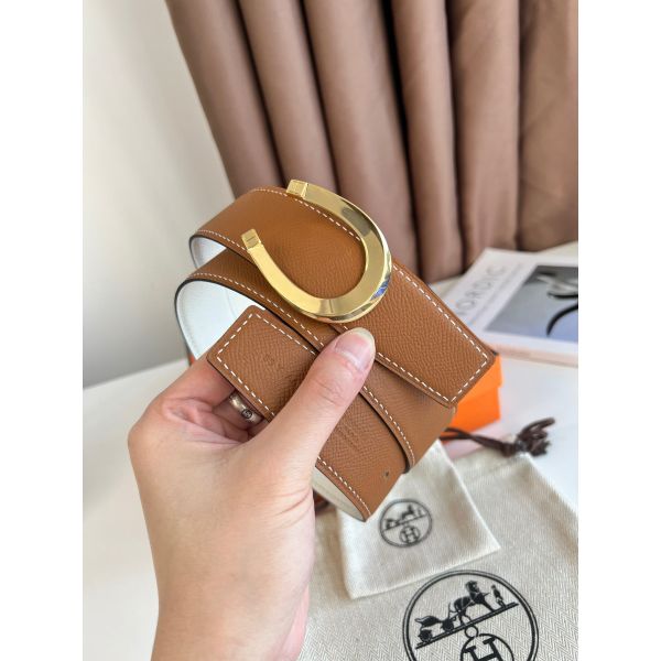 HERM Luck Reversible Belt 38MM in Gold and White Epsom Calfskin