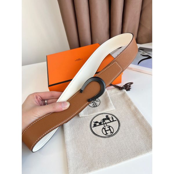 HERM Luck Reversible Belt 38MM in Epsom Leather with Black Buckle