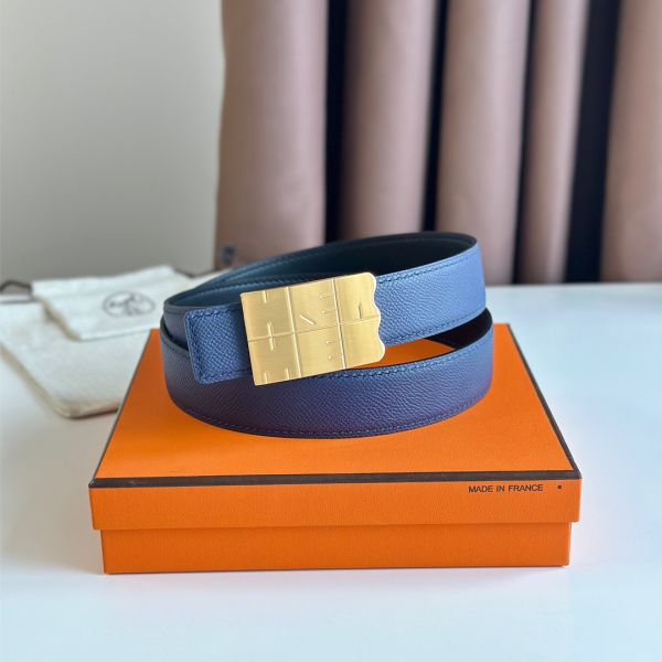 HERM Typo Reversible Belt 32MM in Blue Epsom Calfskin