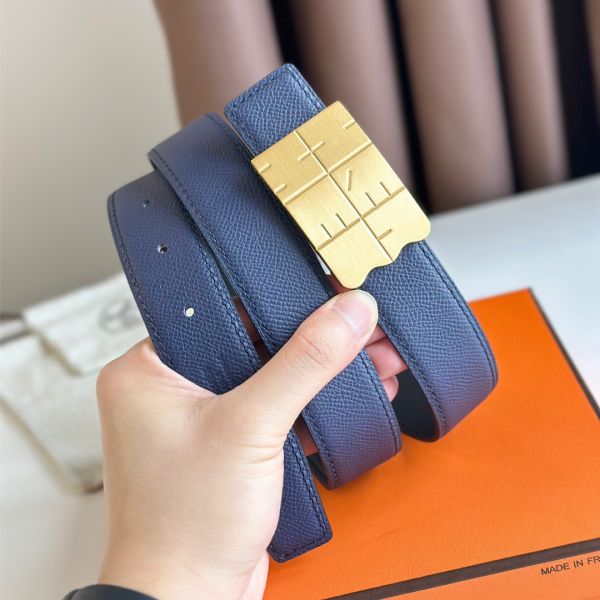 HERM Typo Reversible Belt 32MM in Blue Epsom Calfskin