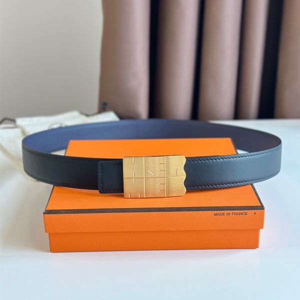 HERM Typo Reversible Belt 32MM in Blue Epsom Calfskin