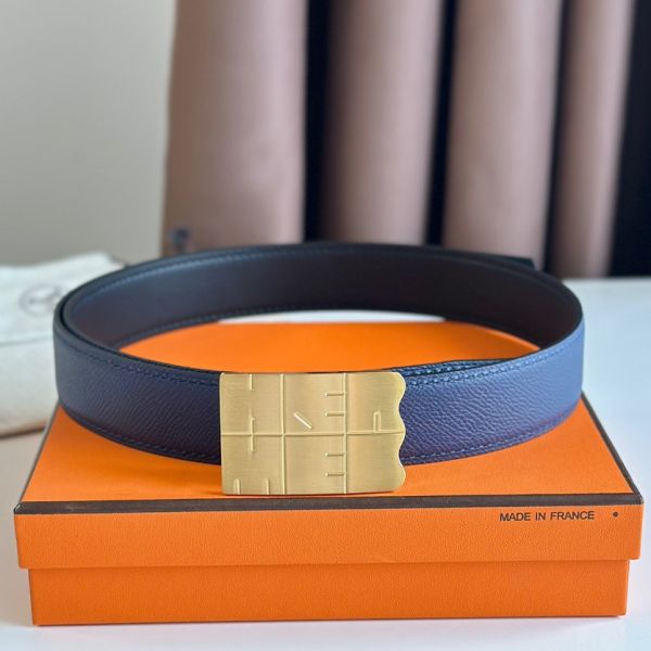 HERM Typo Reversible Belt 32MM in Blue Epsom Calfskin