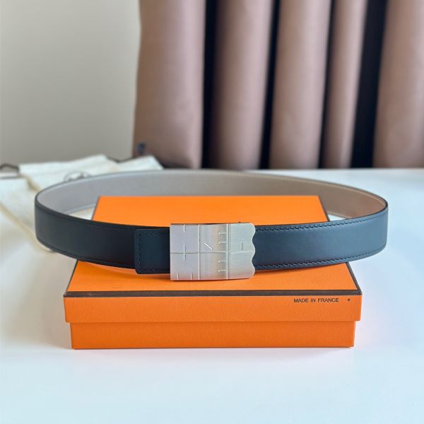 HERM Typo Reversible Belt 32MM in Grey Epsom Calfskin