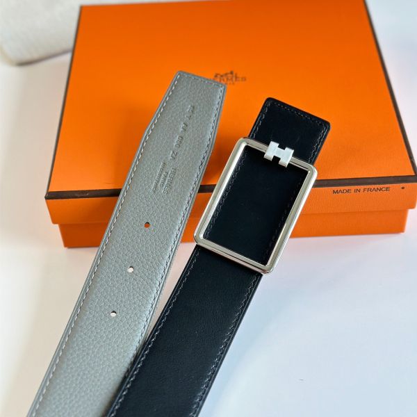 HERM Tube H Reversible Belt 38MM in Grey Clemence Leather