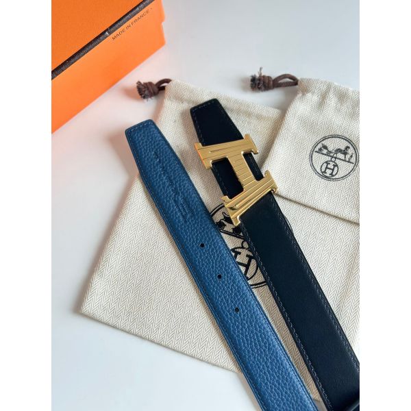 HERM H Take Off Reversible Belt 32MM in Blue Clemence Leather