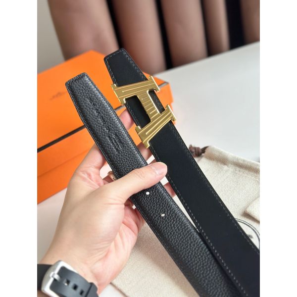 HERM H Take Off Reversible Belt 32MM in Black Clemence Leather