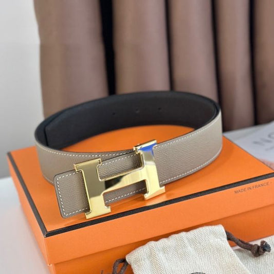 HERM H Reversible Belt 38MM in Grey and Black Epsom Leather