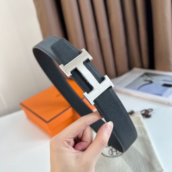 HERM H Reversible Belt 38MM in Black Epsom Leather