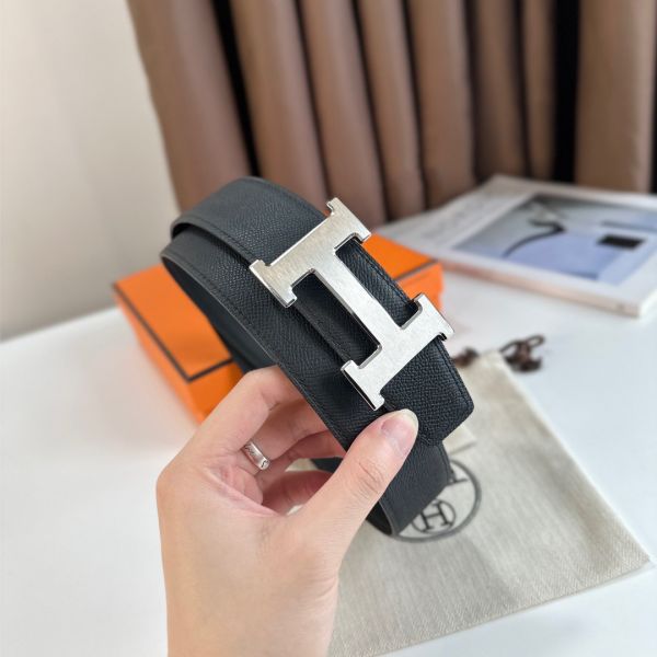 HERM H Reversible Belt 38MM in Black Epsom Leather