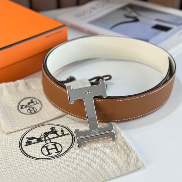 HERM H Reversible Belt 38MM in White and Gold Epsom Leather
