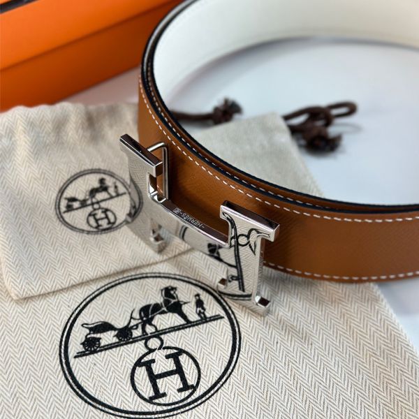 HERM H Reversible Belt 38MM in White and Gold Epsom Leather