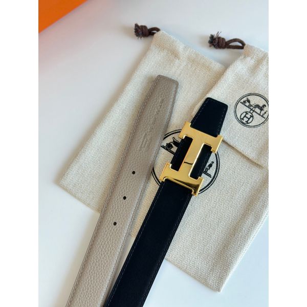 HERM H Reversible Belt 32MM in Black Clemence Leather