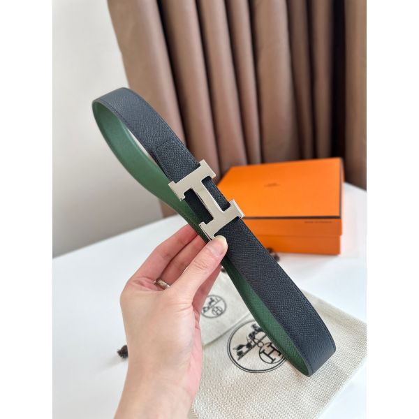 HERM H Reversible Belt 32MM in Black and Green Epsom Leather