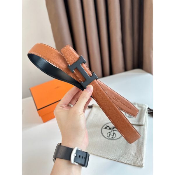 HERM H Reversible 32MM Belt with Matte Buckle in Gold Clemence Leather