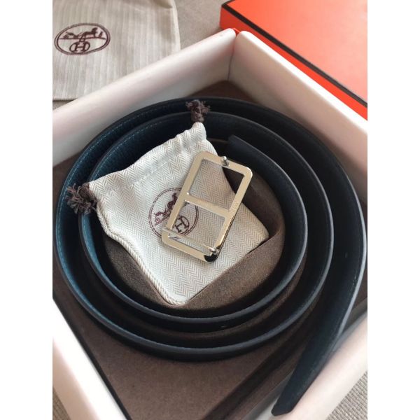 HERM Officier Reversible 38mm Belt In Blue Clemence Leather