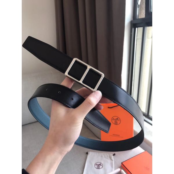 HERM Officier Reversible 38mm Belt In Blue Clemence Leather