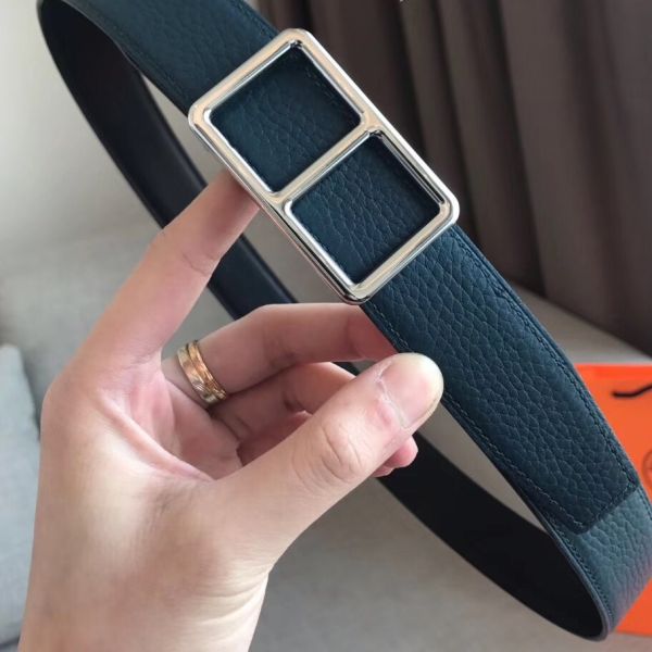 HERM Officier Reversible 38mm Belt In Blue Clemence Leather