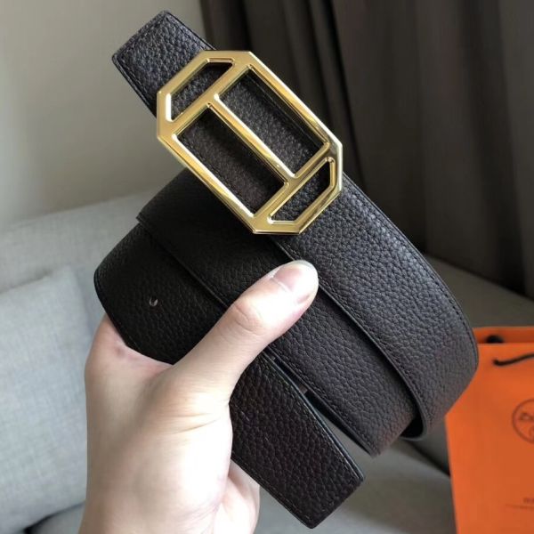 HERM Pad Reversible Belt In Cafe Clemence Leather