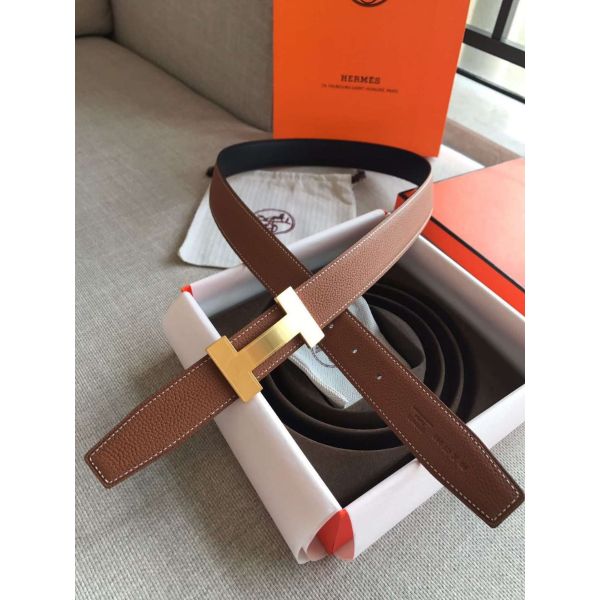 HERM Quizz 32mm Reversible Belt In Brown Clemence Leather