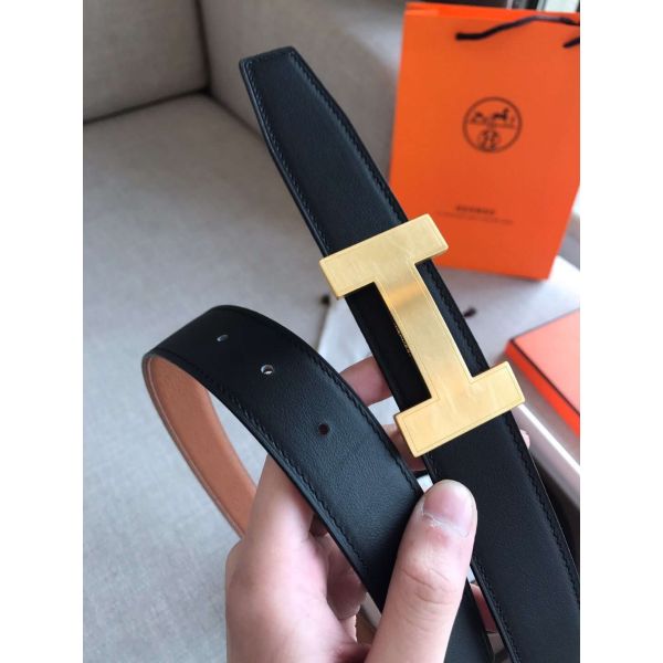 HERM Quizz 32mm Reversible Belt In Brown Clemence Leather