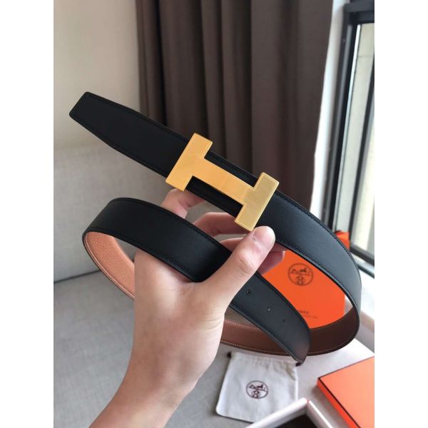 HERM Quizz 32mm Reversible Belt In Brown Clemence Leather