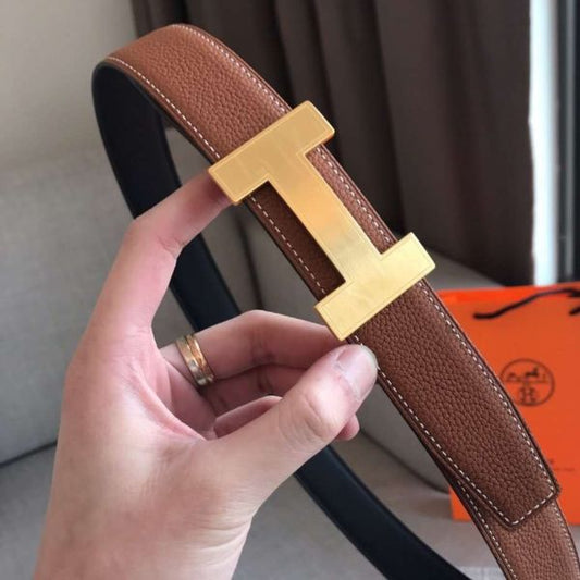 HERM Quizz 32mm Reversible Belt In Brown Clemence Leather