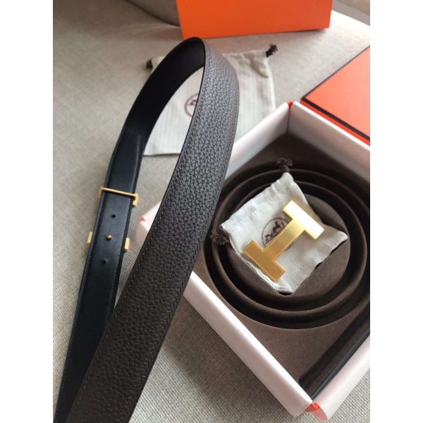 HERM Quizz 32mm Reversible Belt In Cafe Clemence Leather