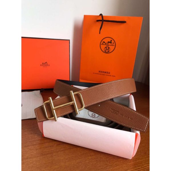 HERM Royal 38MM Reversible Belt In Brown Clemence Leather