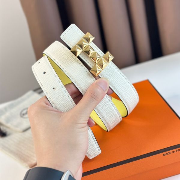 HERM H Medor Reversible Belt 24MM in White Epsom Leather