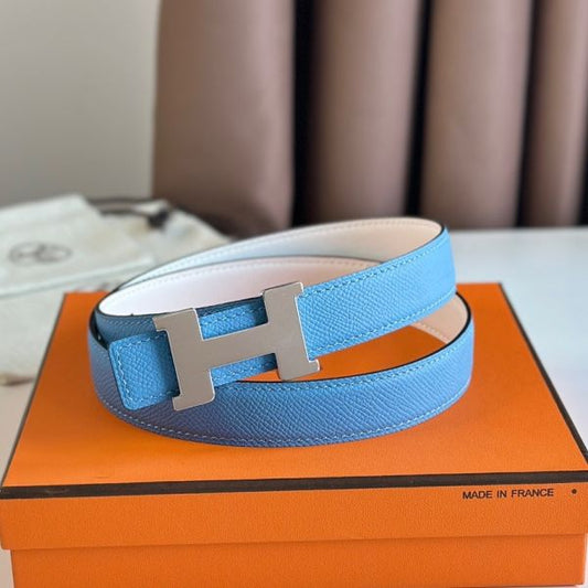 HERM Mini Constance 24mm Belt in Blue Epsom Leather and White Swift Leather