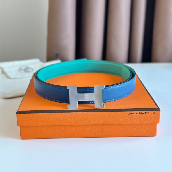 HERM Mini Constance 24mm Belt in Green Epsom Leather and Blue Swift Leather