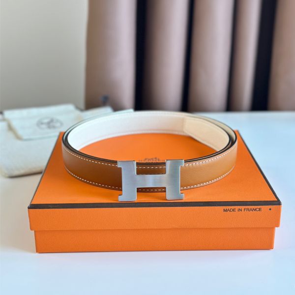 HERM Mini Constance 24mm Belt in White Epsom Leather and Gold Swift Leather