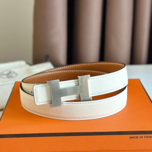 HERM Mini Constance 24mm Belt in White Epsom Leather and Gold Swift Leather
