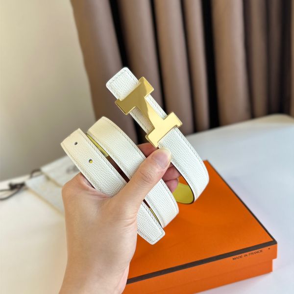 HERM Mini Constance 24mm Belt in White Epsom Leather and Yellow Swift Leather