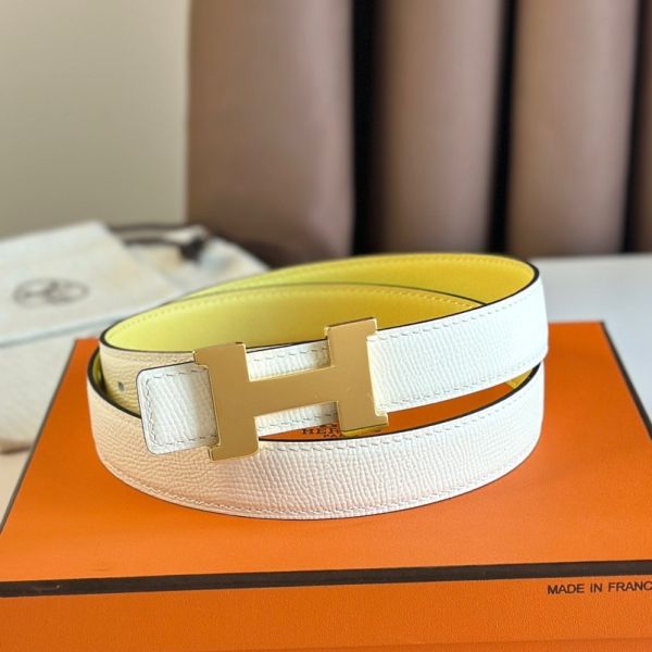 HERM Mini Constance 24mm Belt in White Epsom Leather and Yellow Swift Leather