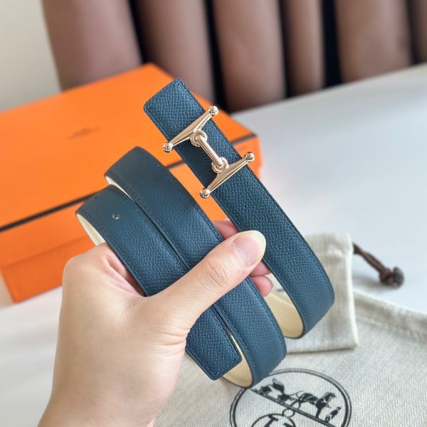 HERM Mors H 24mm Reversible Belt in Blue and White Epsom Leather