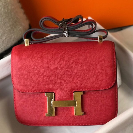 HERM Red Constance MM 24cm Epsom Leather Bag