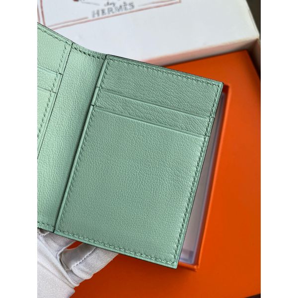 HERM MC¬≤ Euclide Card Holder in Vert D'eau Matte Alligator Leather