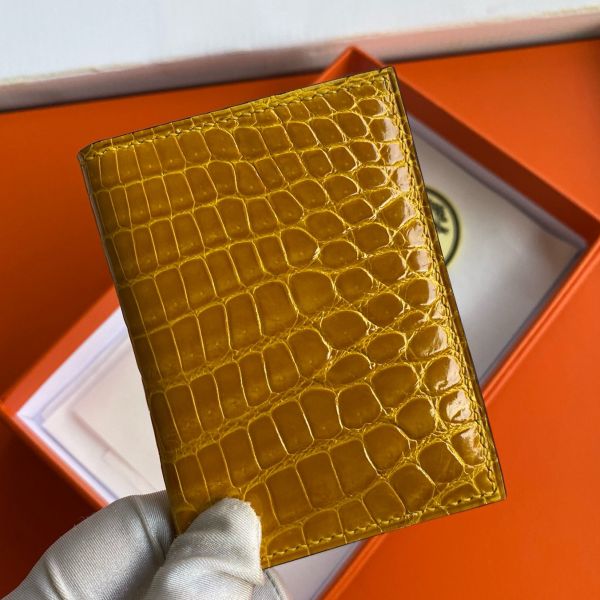 HERM MC¬≤ Euclide Card Holder in Jaune Ambre Shiny Alligator Leather
