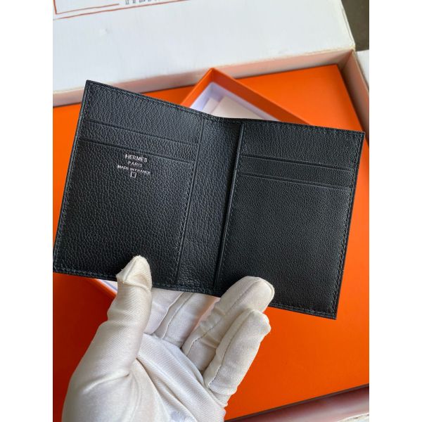 HERM MC¬≤ Euclide Card Holder in Black Shiny Alligator Leather